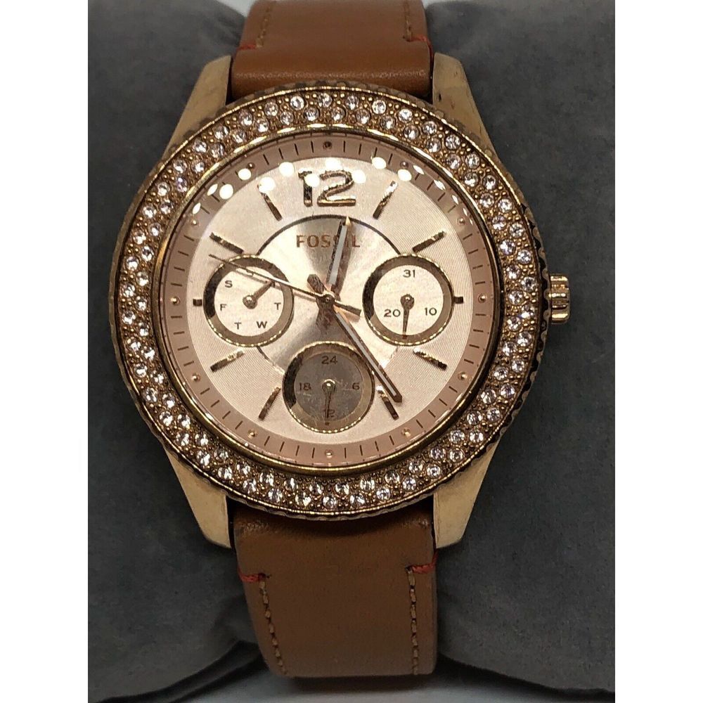 Fossil Es35590 Unisex Leather Analog Rose Gold Dial Quartz Genuine Watch KG62